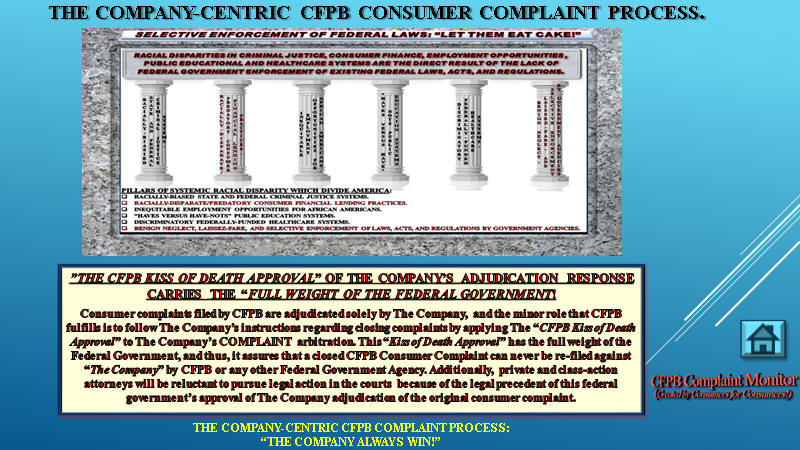 CFPB Solution to Dispute of The Company's Complaint adjudications: "LET THEM EAT CAKE!"